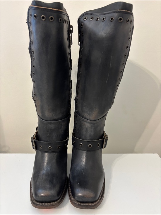 Freebird by Steven Shoes - Freebird Black Tall Leather Riding Boots with Studded Strap No Box has felt bags